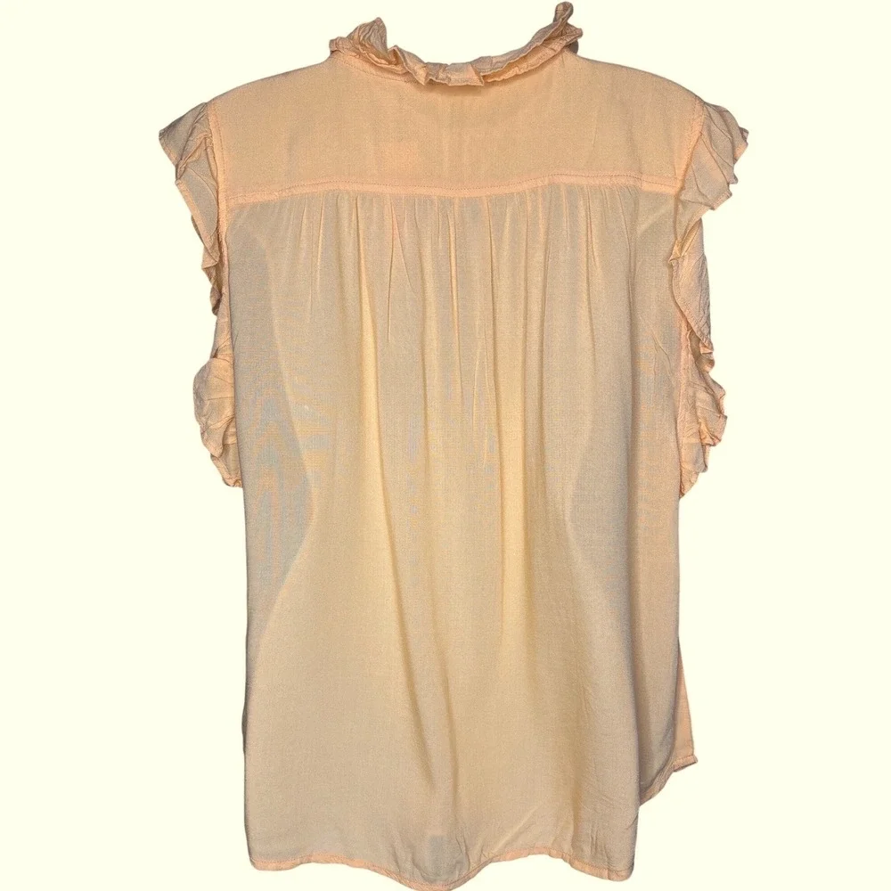 NWT Dylan Sundance Peach Ruffle Sleeveless V-Neck Top Sz L Boho Cottagecore Chic